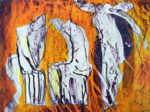 Figur im Raum | 2014 | 30x40cm | Collage, Wachs, Acryl auf Hartfaserplatte