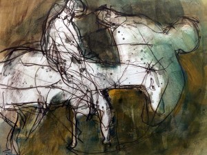 Don Quicote meets lying Bhudda | 2015 | 32x44cm | Mischtechnik auf Papier
